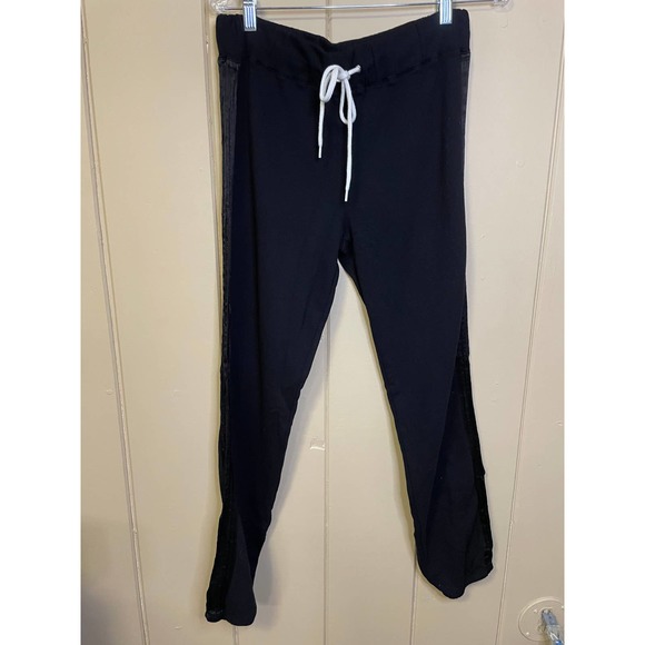 Monrow Supersoft Fleece Elastic Vintage Sweat with Silky Piping Black Medium
